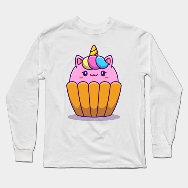 Cute Unicorn Cup Cake Long Sleeve T-Shirt by Catalyst Labs